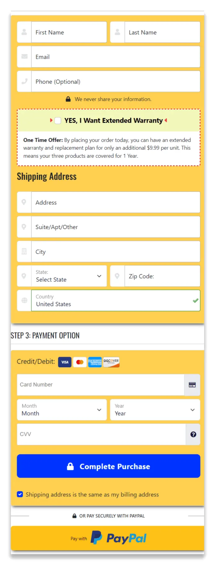 StopWatt checkout page